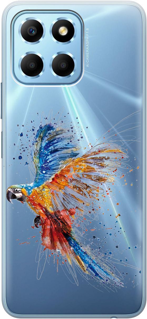 

Чехол на Honor X6/X8 5G с 3D принтом "Colorful Parrot" прозрачный, Прозрачный;голубой, 158179