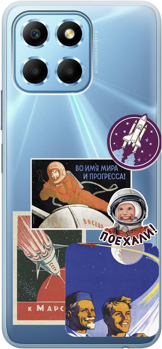 

Чехол на Honor X6/X8 5G "Yuri Gagarin Stickers" прозрачный, Прозрачный;белый, 158179