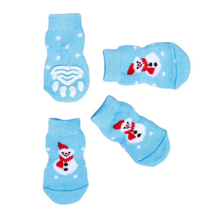 Носки Снеговики, размер M (3/4х7 см), нескользящие, набор 4 шт, голубые