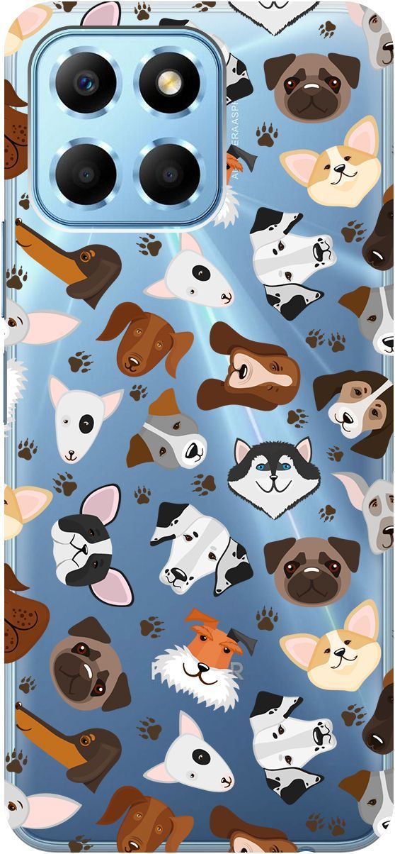 

Чехол на Honor X6/X8 5G с 3D принтом "Dogs Pattern" прозрачный, Прозрачный;коричневый, 158178
