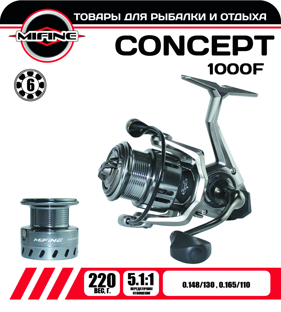 

Катушка рыболовная MIFINE CONCEPT 1000F, 6 подшипников , алюминиевая шпуля, фидерная, Серый, CONCEPT