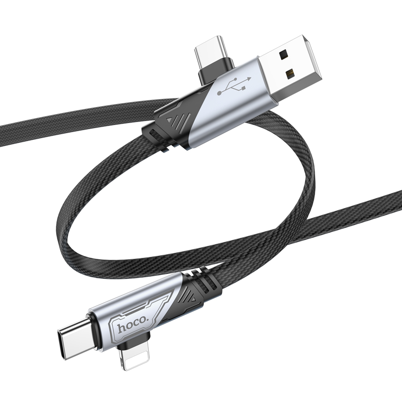 

USB дата кабель 4 в 1, USB/Type-C to Lightning/Type-C, U119, HOCO, черный