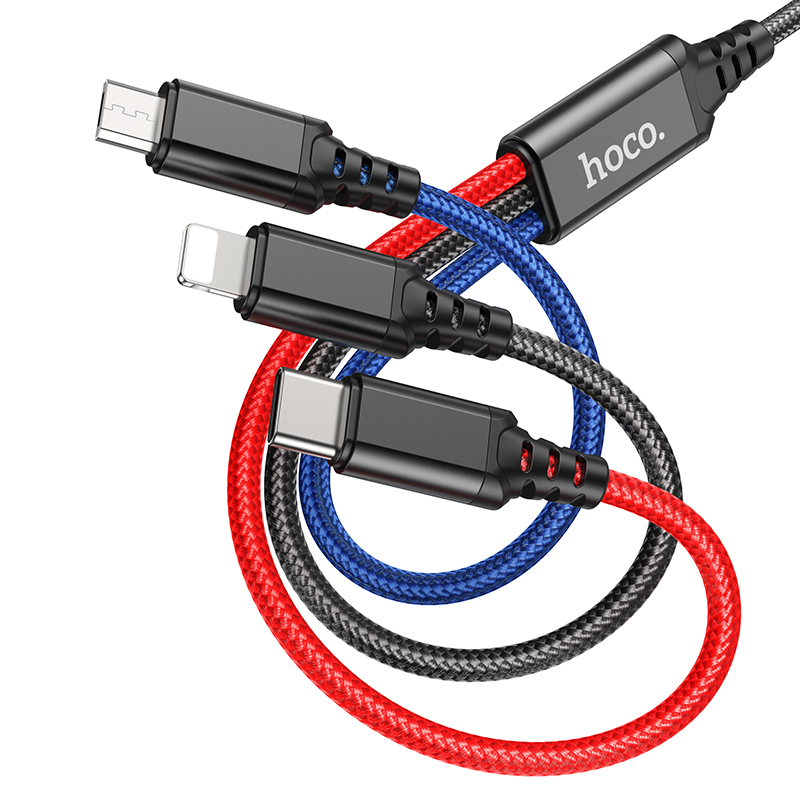 

USB дата кабель Lightning+Micro+Type-C, X76, HOCO, черный