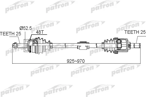 

Полуось передний мост справа 25X925X70X25 ABS:48T KIA RIO [TC] 06 - MT PATRON PDS0519