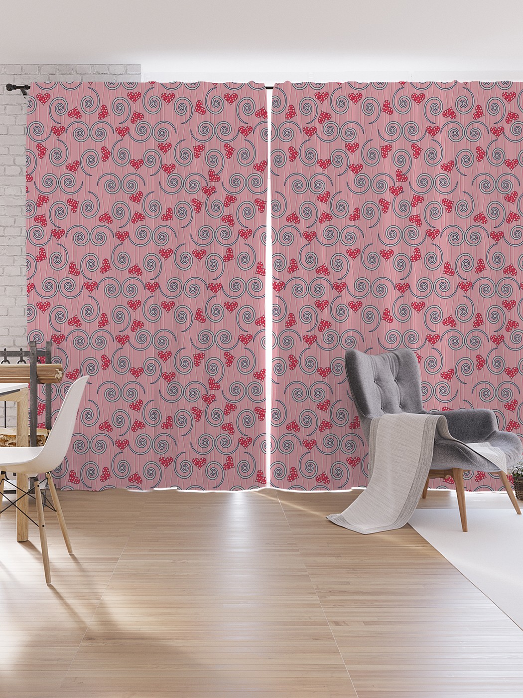 

Шторы под лён JoyArty "Сердца с завитками", серия Oxford DeLux, 340х265 см, Сердца с завитками