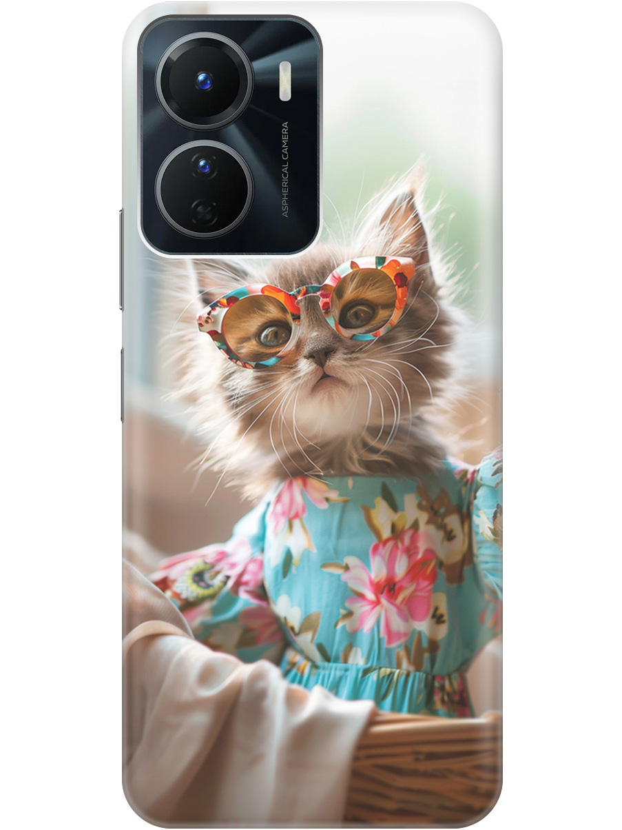 

Силиконовый чехол на Vivo Y16 с рисунком "Кошечка в голубом платье", Белый;голубой;серый, 20000232