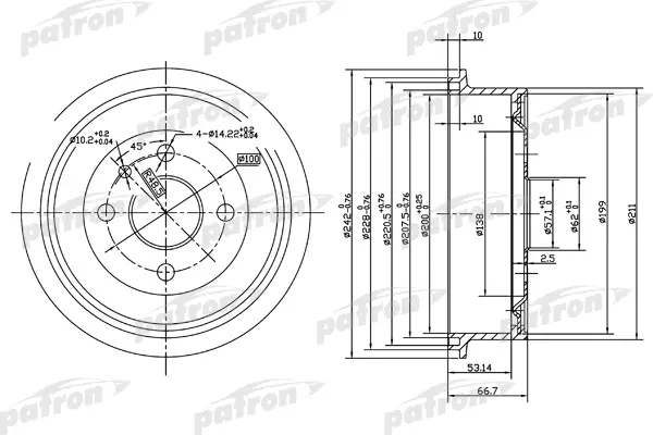 Барабан тормозной задний daewoo espero, nexia, opel ascona PATRON PDR1119