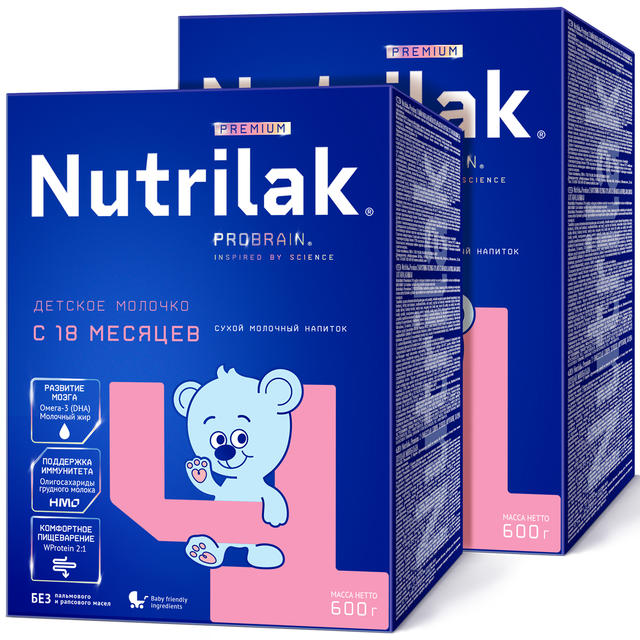 Молочная смесь Nutrilak Premium 4, Нутрилак с 18 мес., без пальмового масла, 600 г. 2 шт.