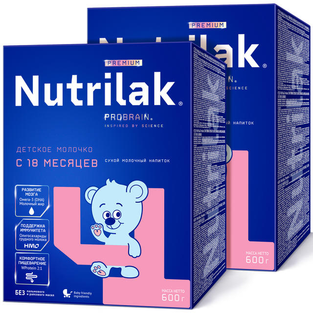 фото Молочная смесь nutrilak premium 4, нутрилак с 18 мес., без пальмового масла, 600 г. 2 шт.