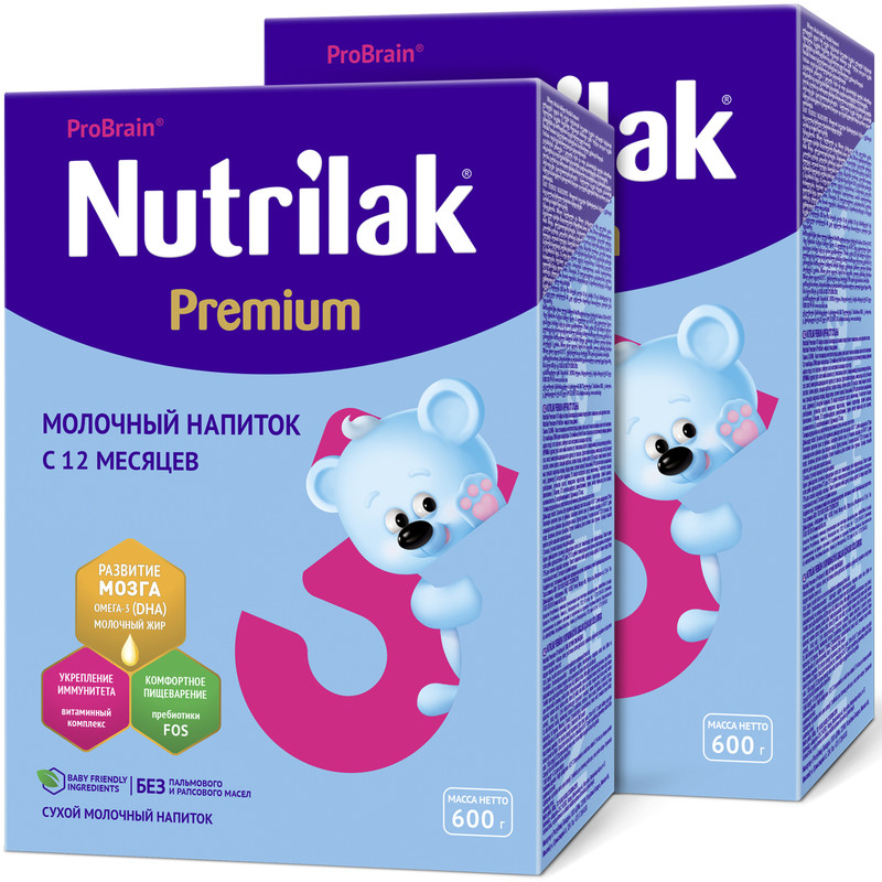 фото Молочная смесь nutrilak premium 3, нутрилак с 12 мес., без пальмового масла, 600 г. 2 шт.