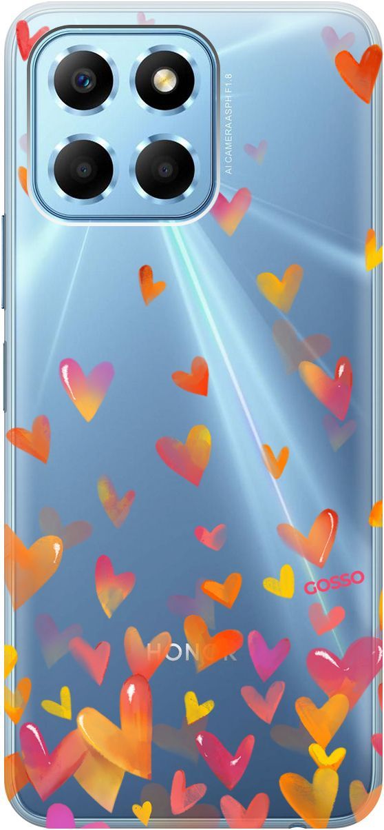 

Чехол на Honor X6/X8 5G с 3D принтом "Flying Hearts" прозрачный, Прозрачный;желтый, 158177