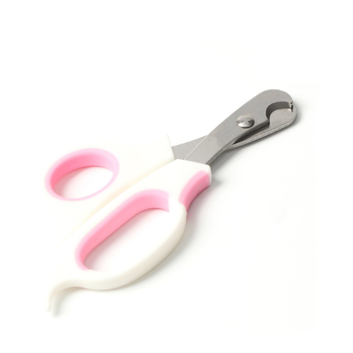 Ножницы-когтерезы Пижон средние с упором для пальца, белые с розовым