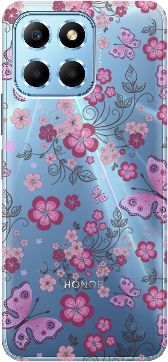 

Чехол на Honor X6/X8 5G "Butterflies and Flowers" прозрачный, Прозрачный;розовый, 158177