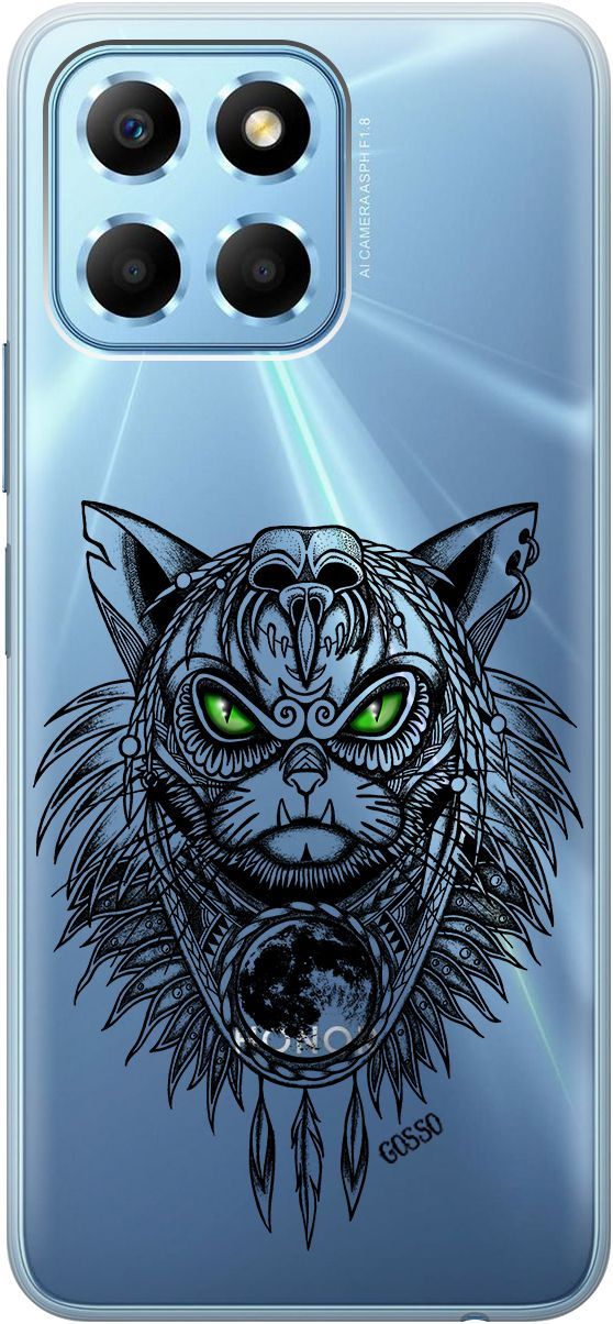 

Чехол на Honor X6/X8 5G с 3D принтом "Shaman Cat" прозрачный, Прозрачный;черный, 158177
