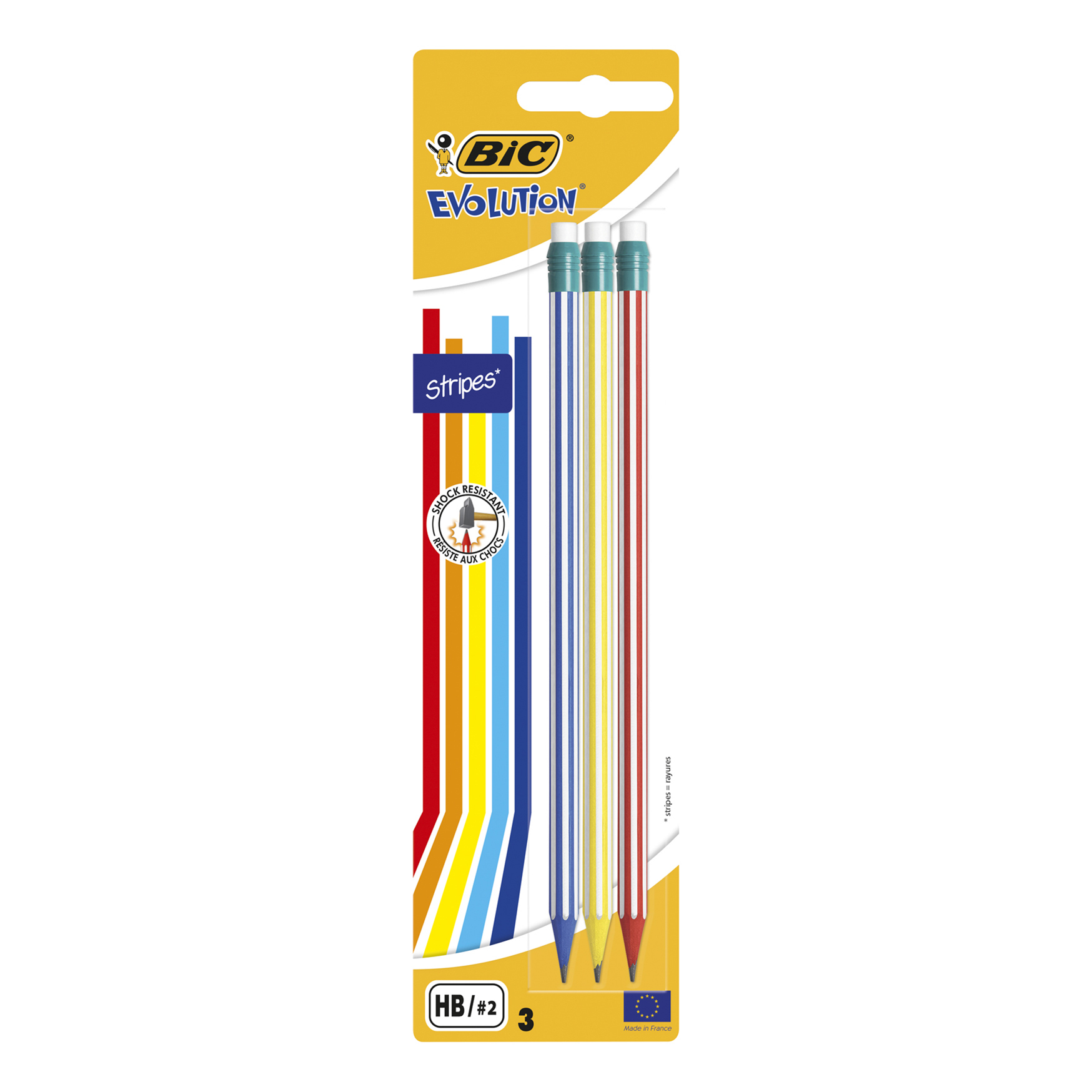 Карандаши чернографитовые Bic Evolution Stripes HB c ластиком 3 шт