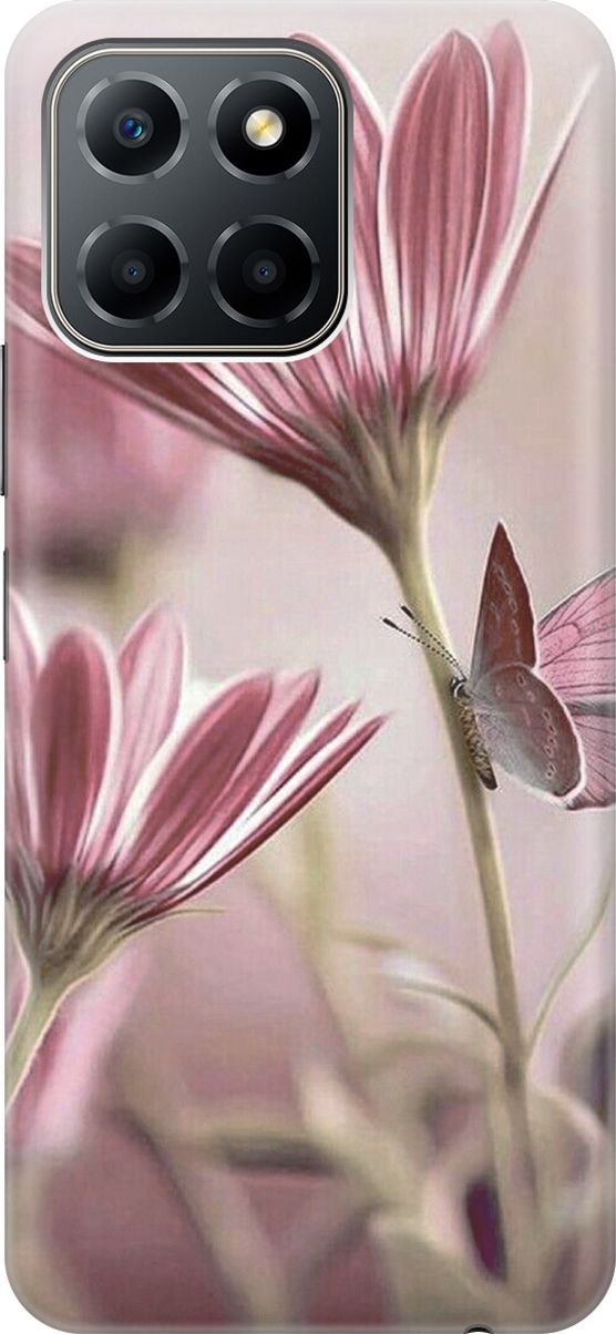 Чехол для Honor X6/X8 5G с принтом Бабочка на розовом цветке.