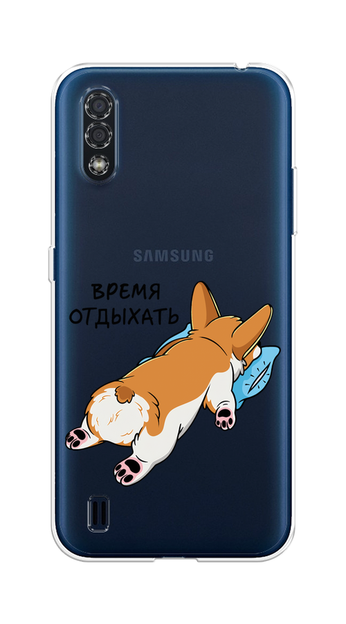 

Чехол на Samsung Galaxy M01 "Корги отдыхает", Черный;коричневый;голубой, 2101150-1