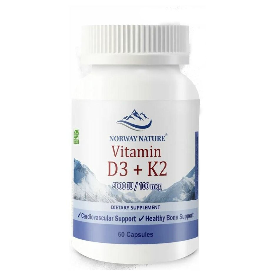 Norway Nature, Vitamin D3 + K2, 60 капсул / Витамин Д3 5000IU + К2 100 мкг /Здоровье косте