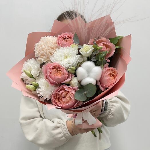 

Авторский букет Boom Bouquet кустовая роза и эустома, 45см, 7шт разноцветный
