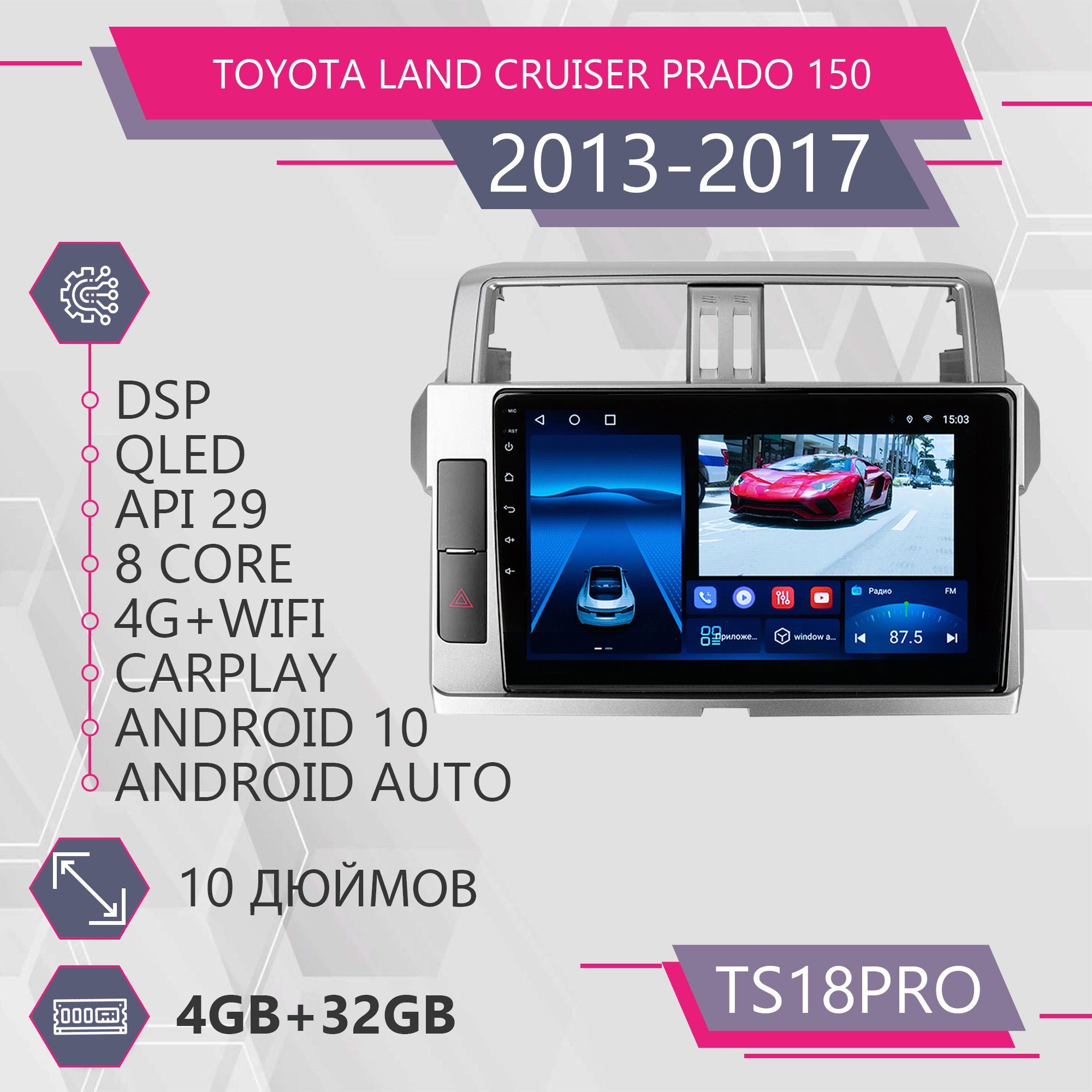 

Штатная автомагнитола TS18Pro/ 4+32GB/ для Toyota Land Cruiser Prado 150/ Тойота Ленд Круз, TS10PROTLCPrado1502013