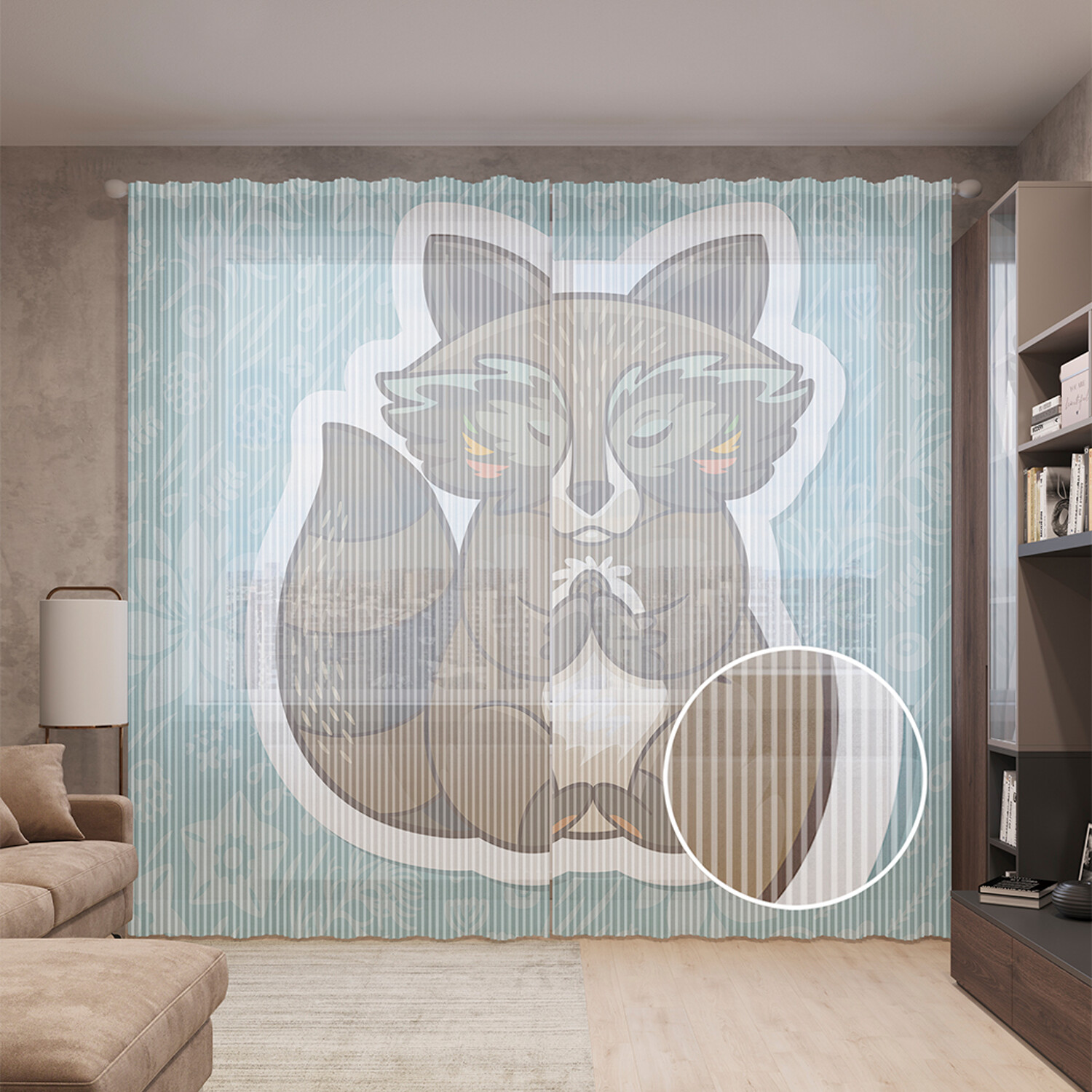 

Тюль вуаль на шторной ленте с принтом JoyArty "Милый енот", 310х265 см, Милый енот