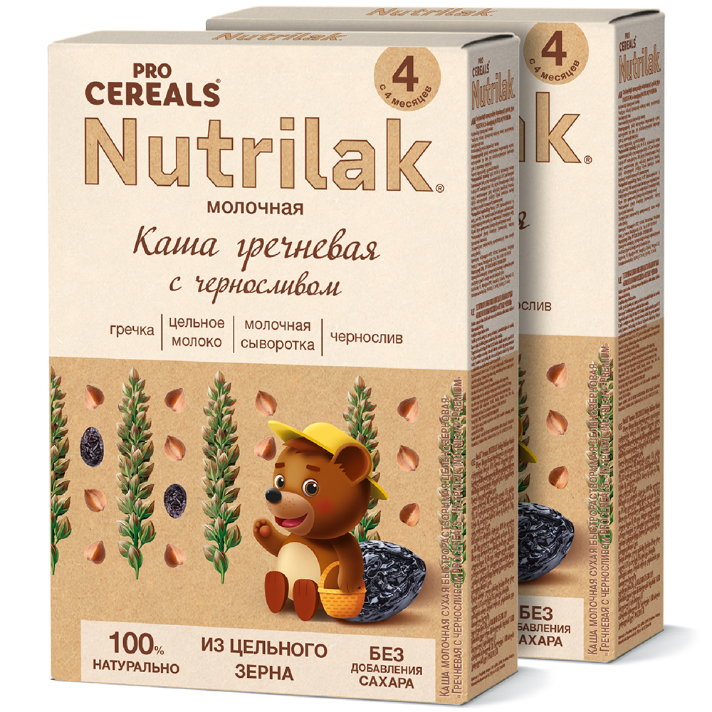 

Каша молочная Nutrilak Premium PROCEREALS цельнозерновая Гречневая с черносливом, 2 шт.