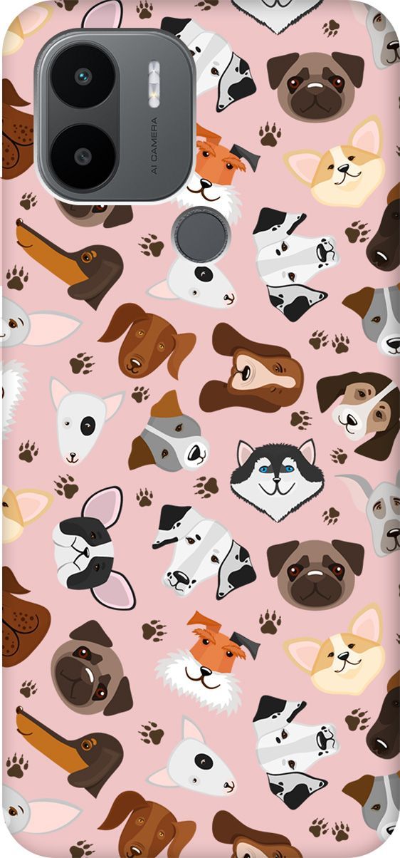 

Чехол на Xiaomi Redmi A1+ с принтом "Dogs Pattern" розовый, Розовый;коричневый, 158158
