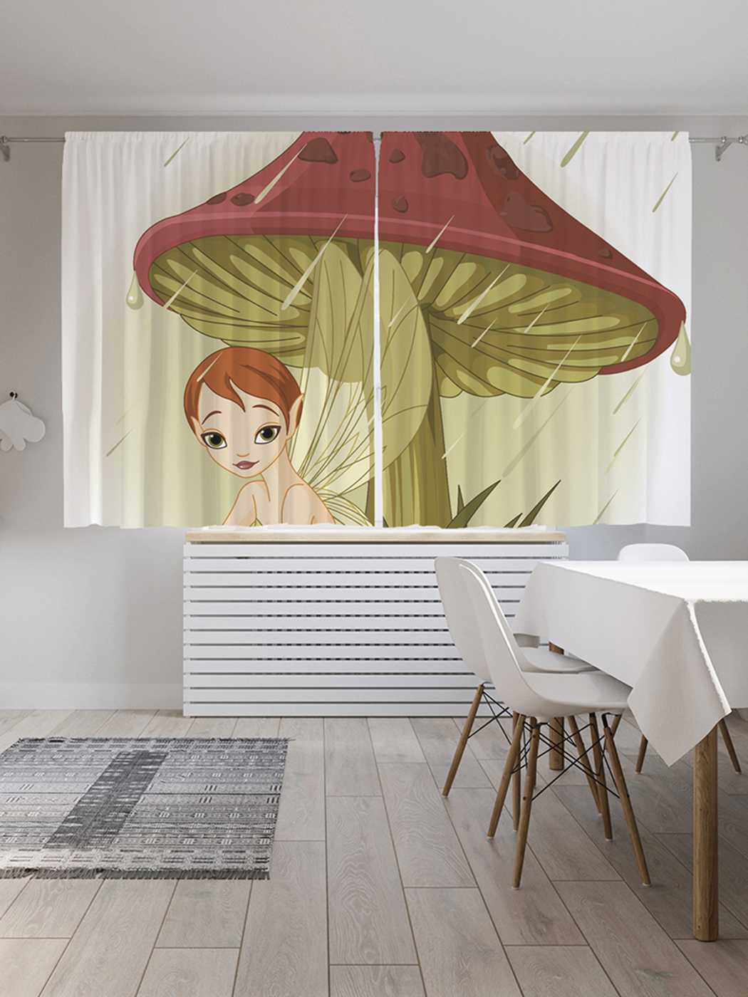 

Шторы JoyArty c фотопечатью "Фея прячется под грибом" из сатена, 290х180 см, Фея прячется под грибом