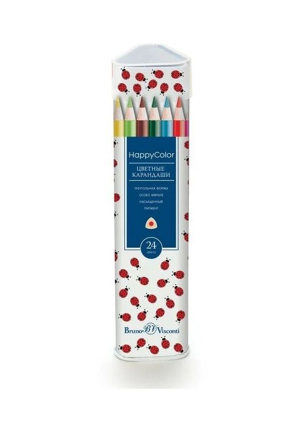 

Карандаши цветные "HAPPYCOLOR", 24 ЦВ. В МЕТАЛЛИЧЕСКОЙ ТУБЕ, 3 ВИДА, Разноцветные, 30-0063