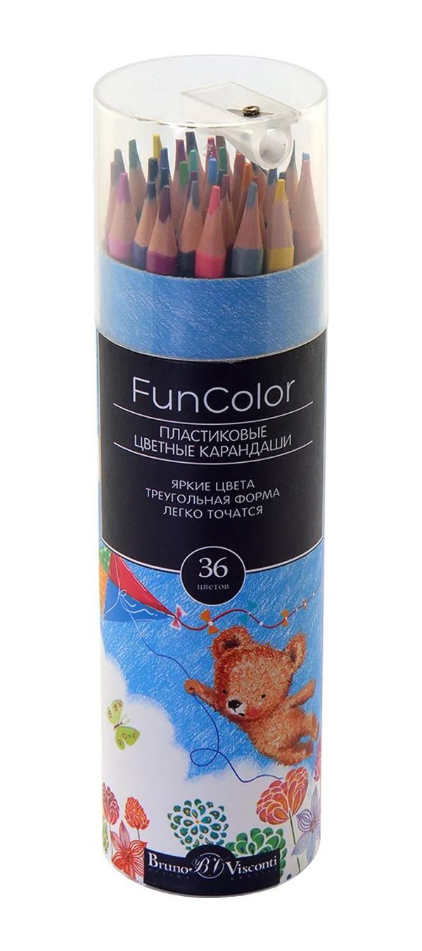 фото Карандаши цветные "funcolor" (пластиковые) в картонной тубе, 36 цв. 4 вида bruno visconti