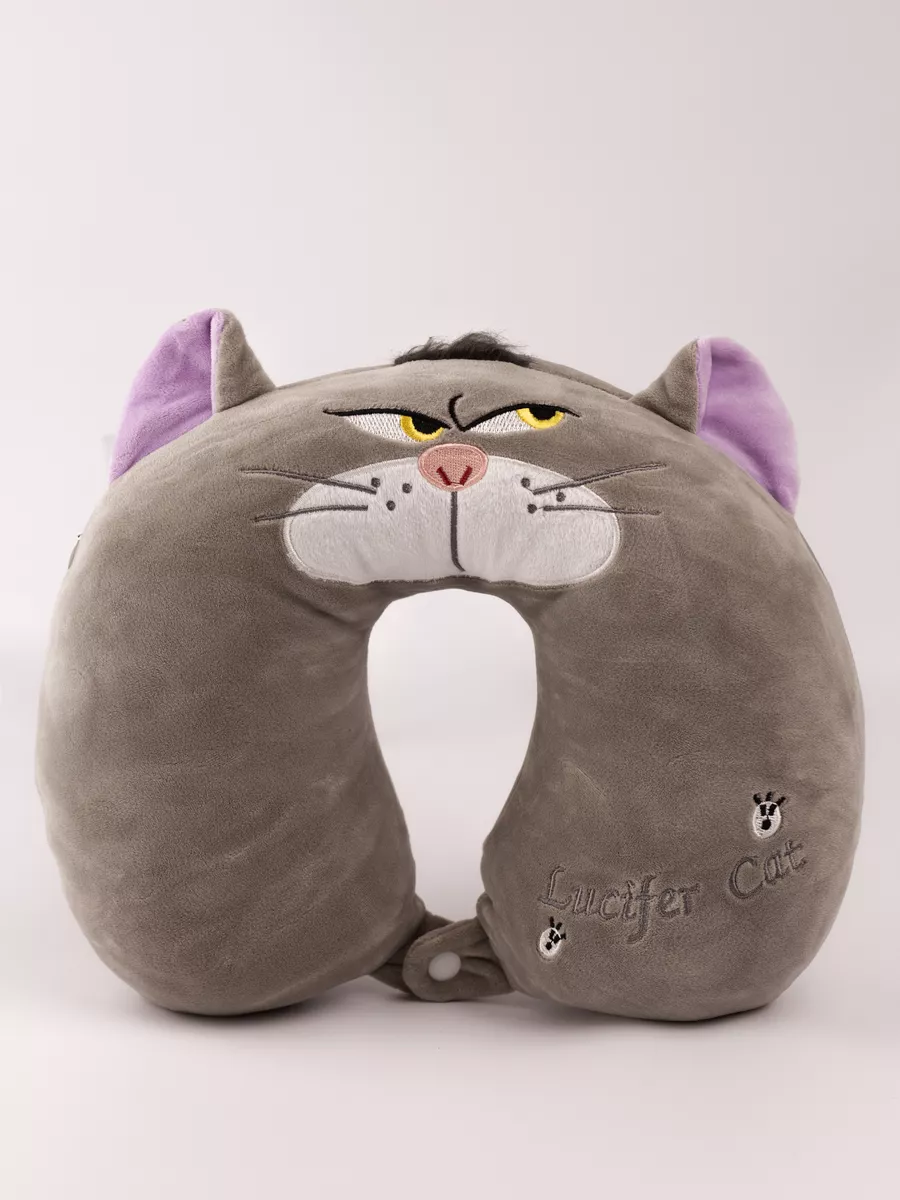 

Дорожная подушка злой кот надпись Lucifer Cat, Серый