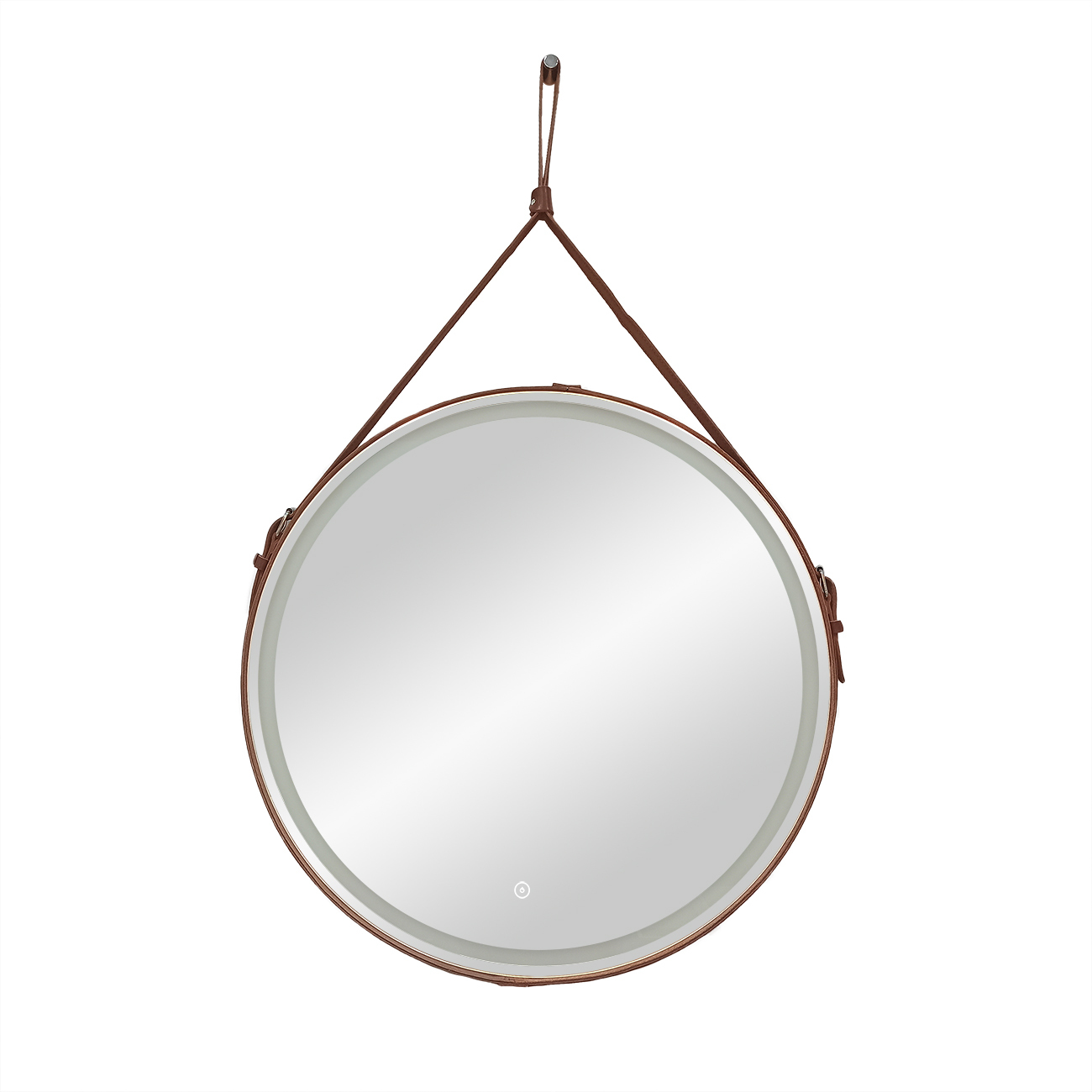фото Зеркало для ванной uperwood round 65 см, led подсветка, сенсор, коричневый ремень