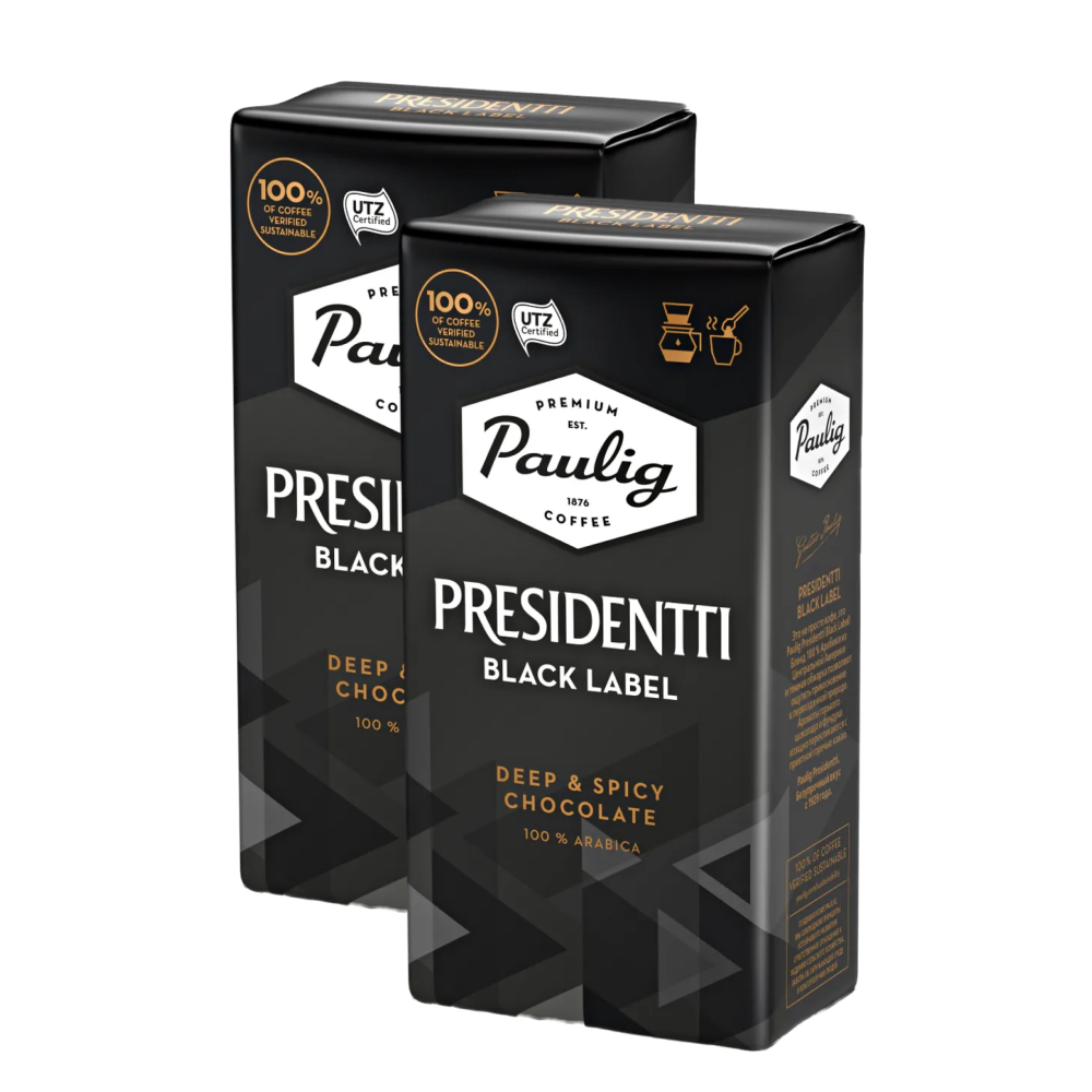 

Кофе молотый Paulig Presidentti Black Label 100% арабика, 2 упаковки по 250 гр, Presidentti Black Label