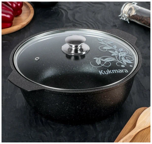 Кастрюля-жаровня Kukmara 4л темный мрамор жмт42а