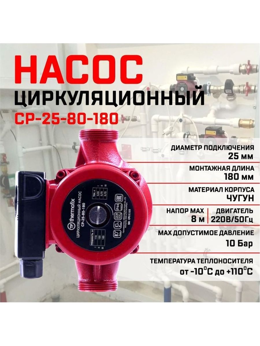 фото Насос циркуляционный thermofix cp-25-80-180 165 вт 133 л.мин напор 8 м.