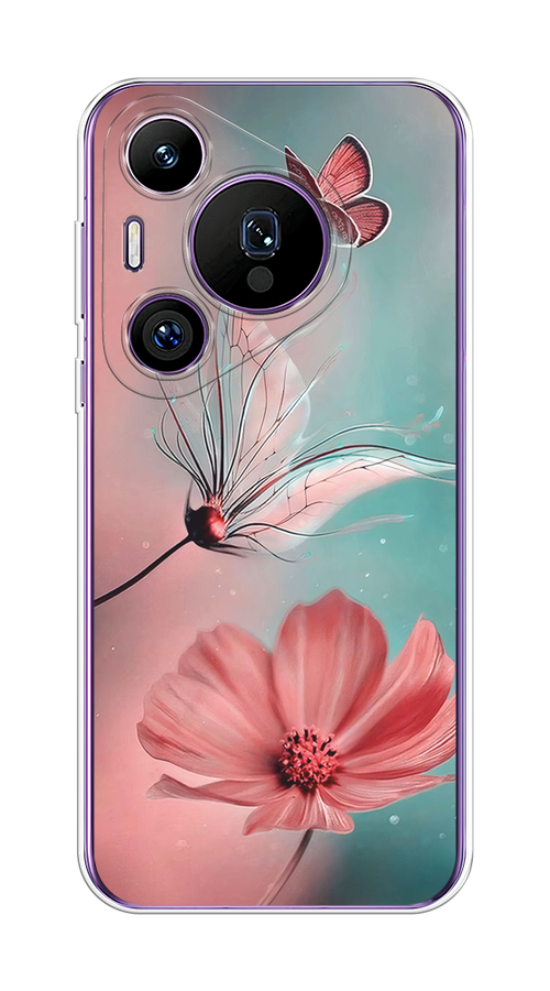

Чехол на Huawei Pura 70 Pro/70 Pro Plus "Бабочка и цветок", Голубой;розовый, 6124150-1