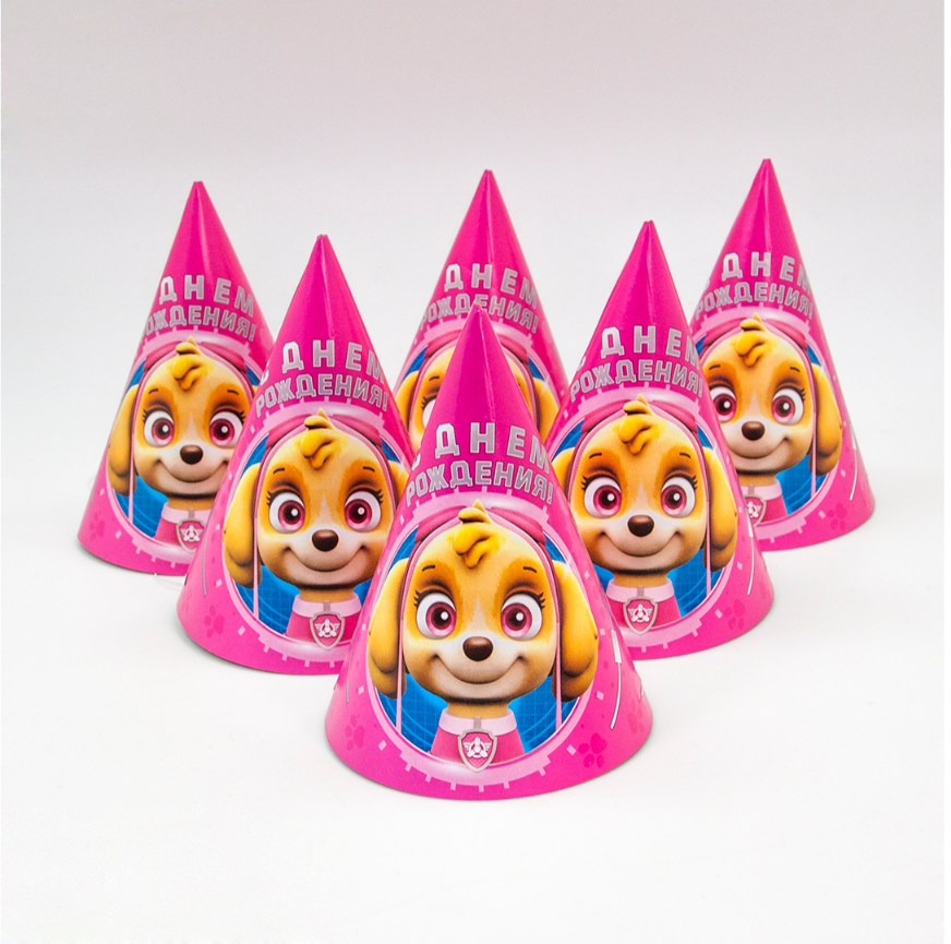 Колпаки праздничные Дон Баллон 501221 Щенячий Патруль С Днем Рождения! Розовый 6 шт.