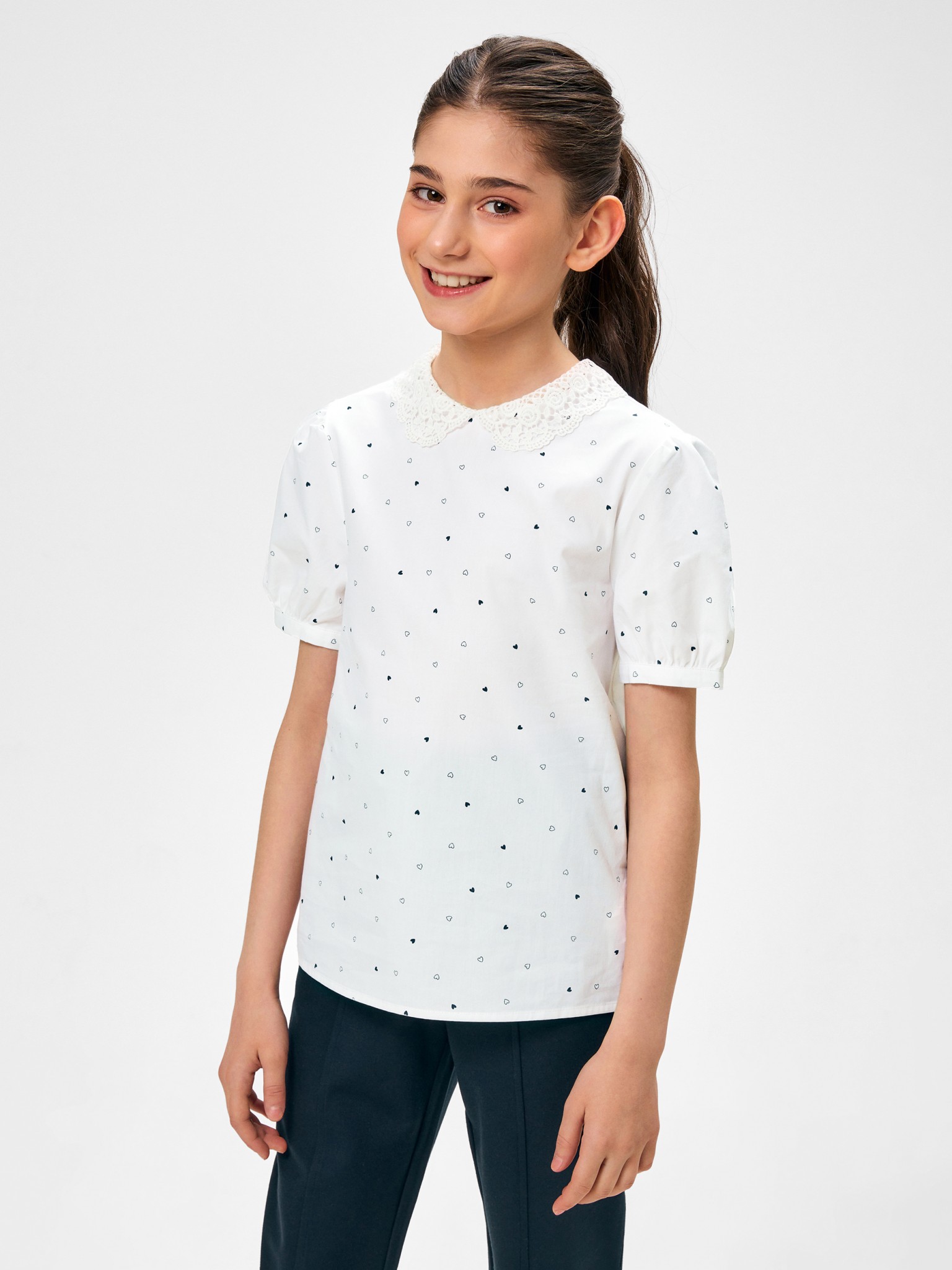 Блузка для девочек ACOOLA р.164, набивка белая блузка оверсайз для девочек