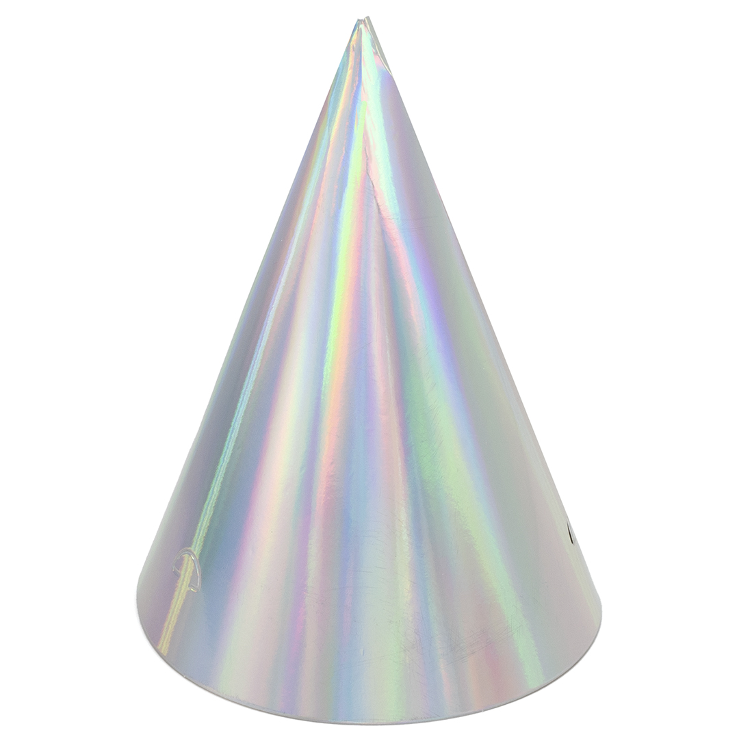 Колпаки праздничные Волна веселья 6231747 Жемчужный перелив серебро голография 16 см 6 шт.