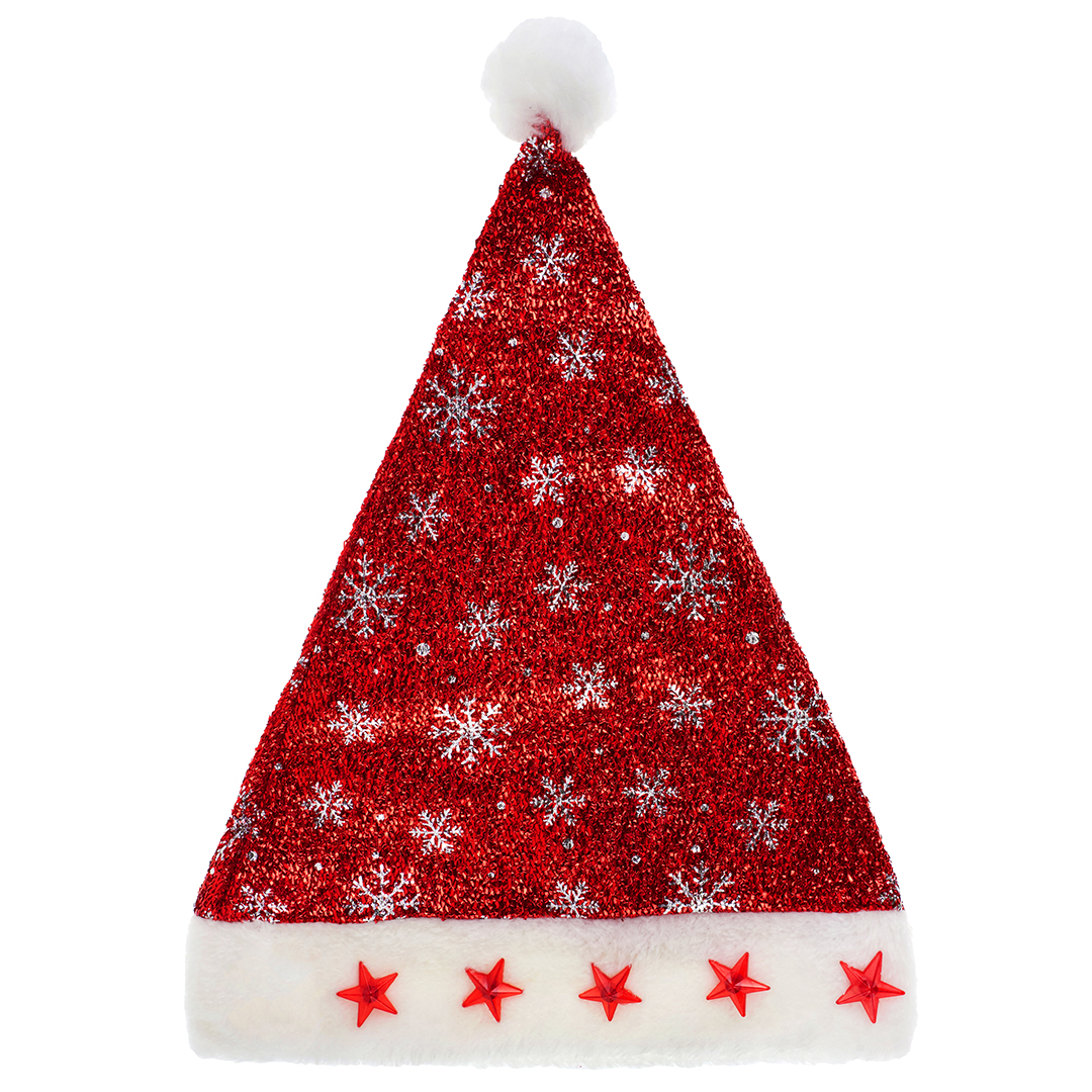 Колпак новогодний Волна веселья 6232310 Красные звезды и снежинки со светодиодами