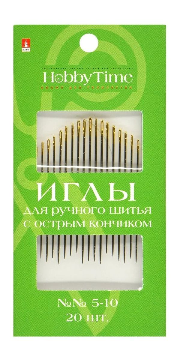

Иглы швейные ручные Hobby Time 2-687/03 острый кончик с золотым ушком размер 5-10 20шт, 2-687/03