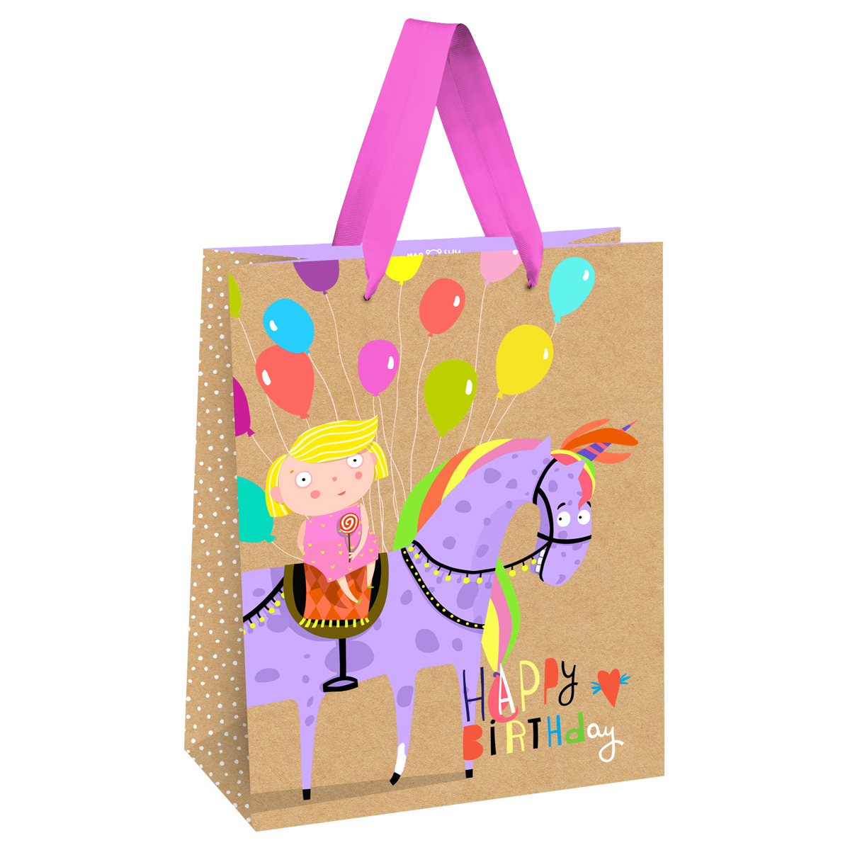 

Пакет подарочный MESHU "Happy Birthday. Unicorn", выб. лак, крафт, дев, 18х23х10см 4шт., Разноцветный