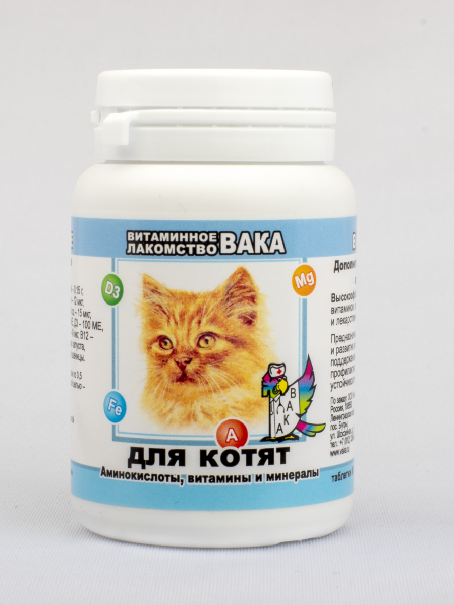 Витаминное лакомство ВАКА Для котят, аминокислоты, витамины и минералы, 80 табл