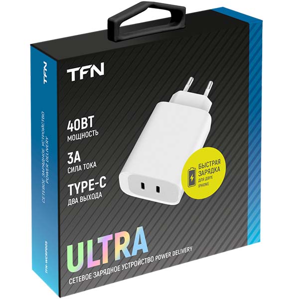 фото Сетевое зарядное устройство tfn x2 usb-c pd 40w б/кабеля white (tfn-wcrpd05) (tfn-wcrpd05)