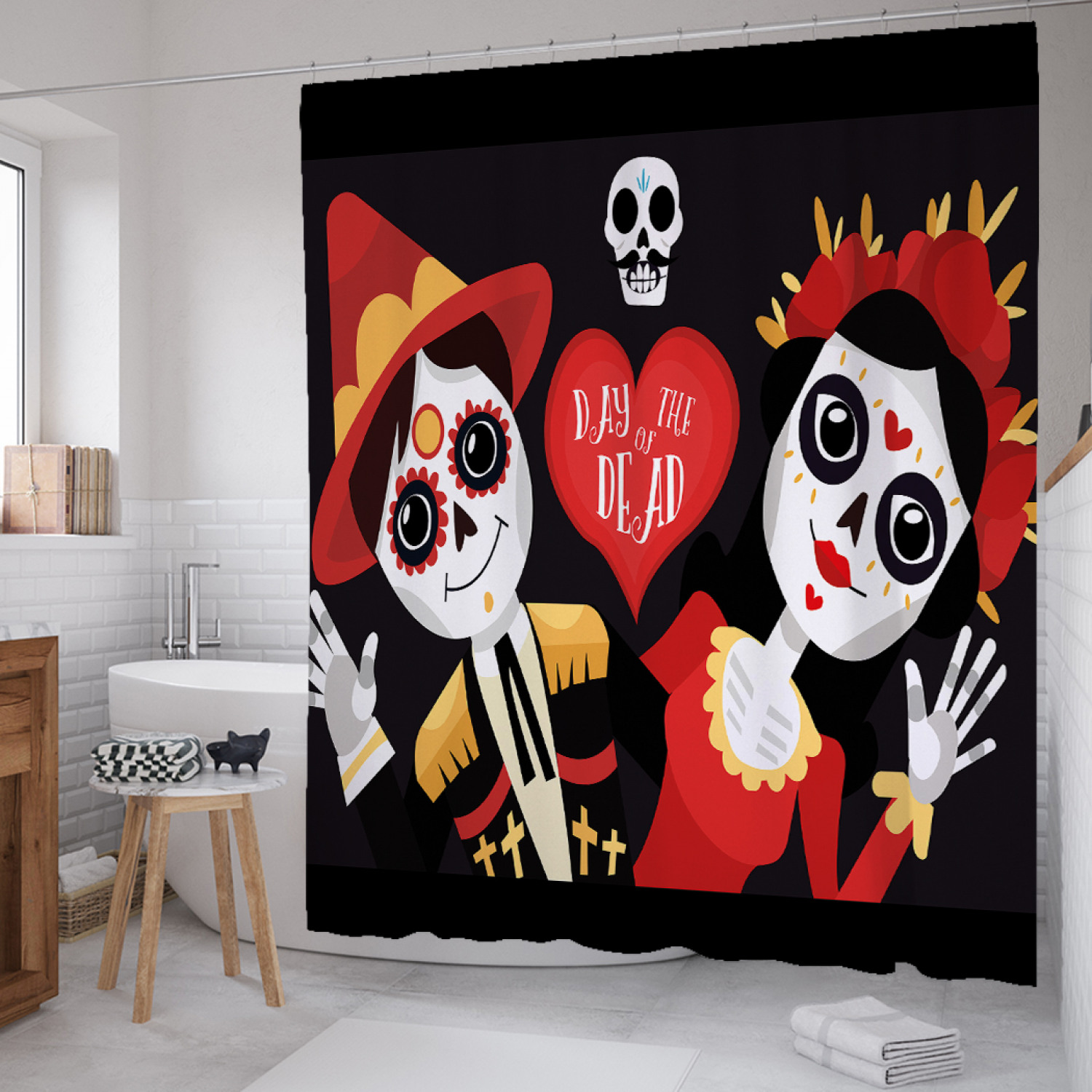 

Штора для ванной JoyArty "День Мертвых в Мексике" из сатена, 180х200 см с крючками, Черный, День Мертвых в Мексике