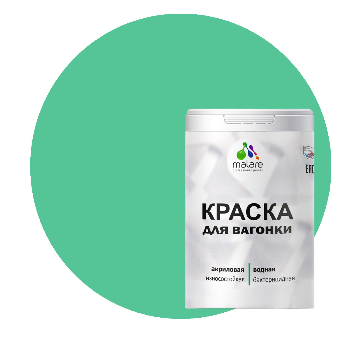 

Краска Malare для вагонки и любых деревянных поверхностей, снежная мята, 1 кг., Зеленый, Malare-7
