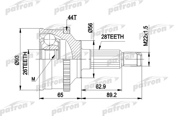 

ШРУС наружн к-кт 28x56x26 ABS:44T MAZDA: 626 2.0D 87-92 PATRON PCV1328