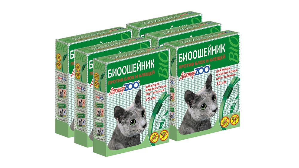Ошейник для кошек против блох Доктор ZOO зеленый, 35 см, 6 шт