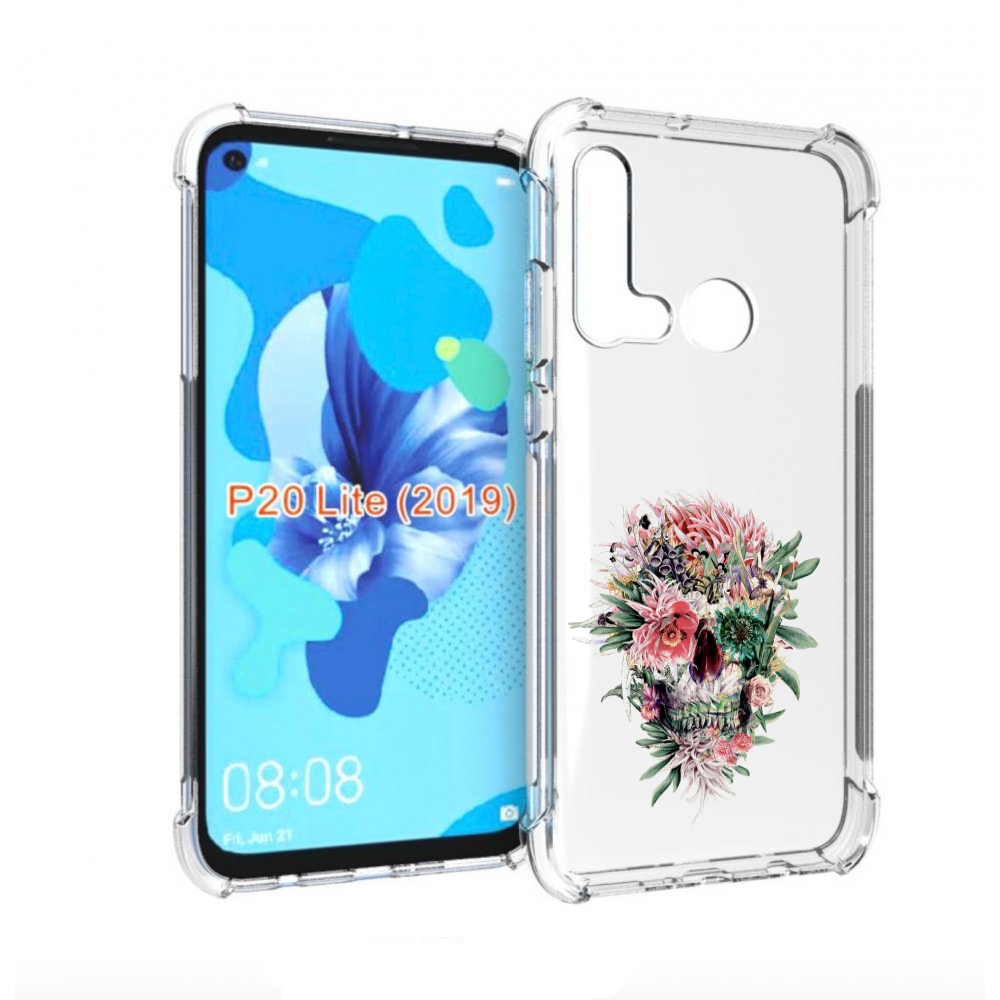 

Чехол бампер MyPads череп из цветов для Huawei P20 Lite (2019)., Прозрачный, Tocco