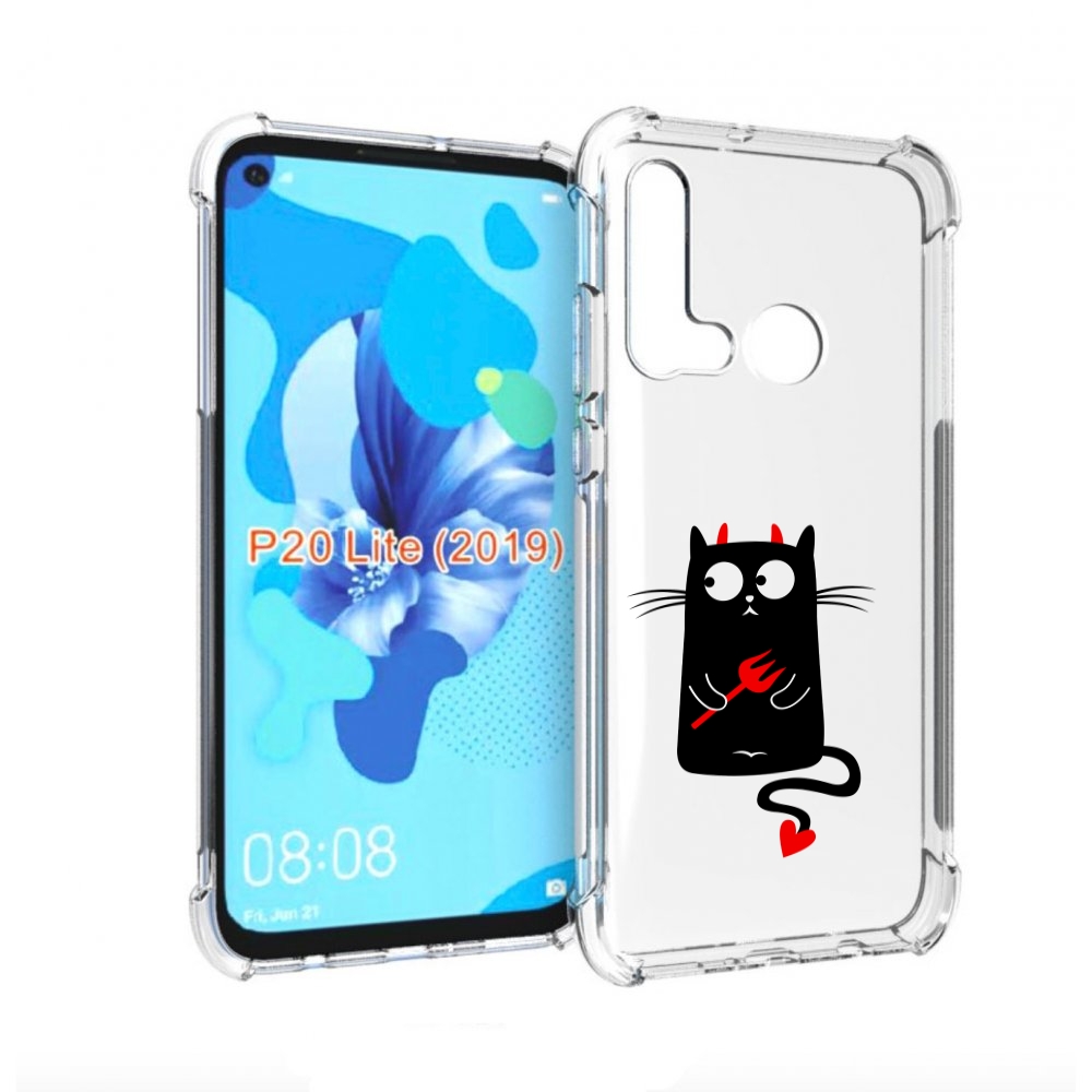 

Чехол бампер MyPads Кот демон для Huawei P20 Lite (2019)., Прозрачный, Tocco